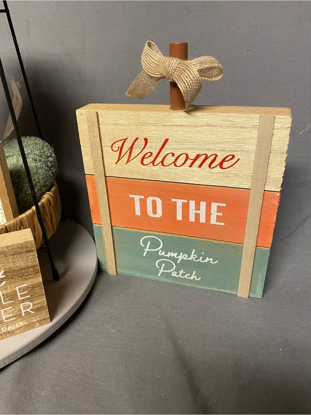 Autumn Pumpkin Patch Decorative Tiered Tray Set - White, Orange, Green
